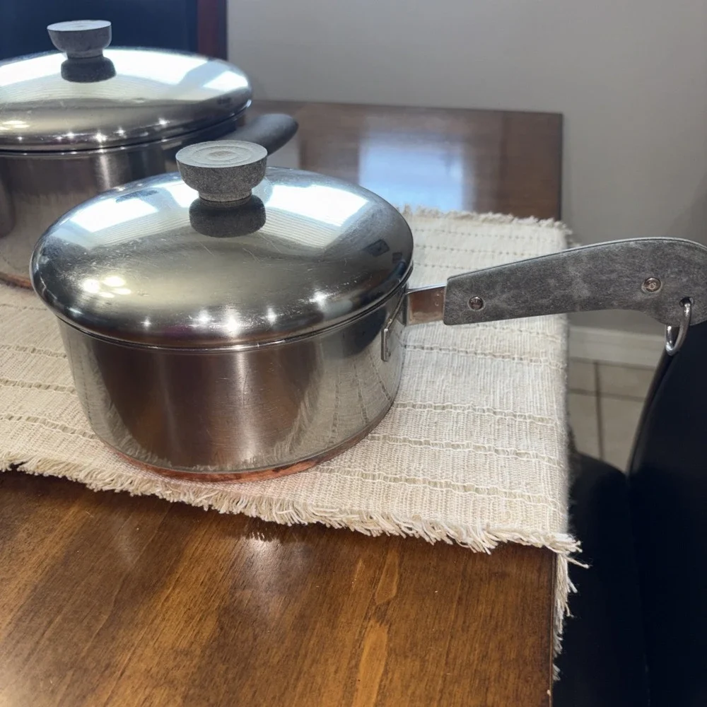 VTG 6 Pc Set Copper Bottom Revere Wear 2,3,4 Qt With Kids